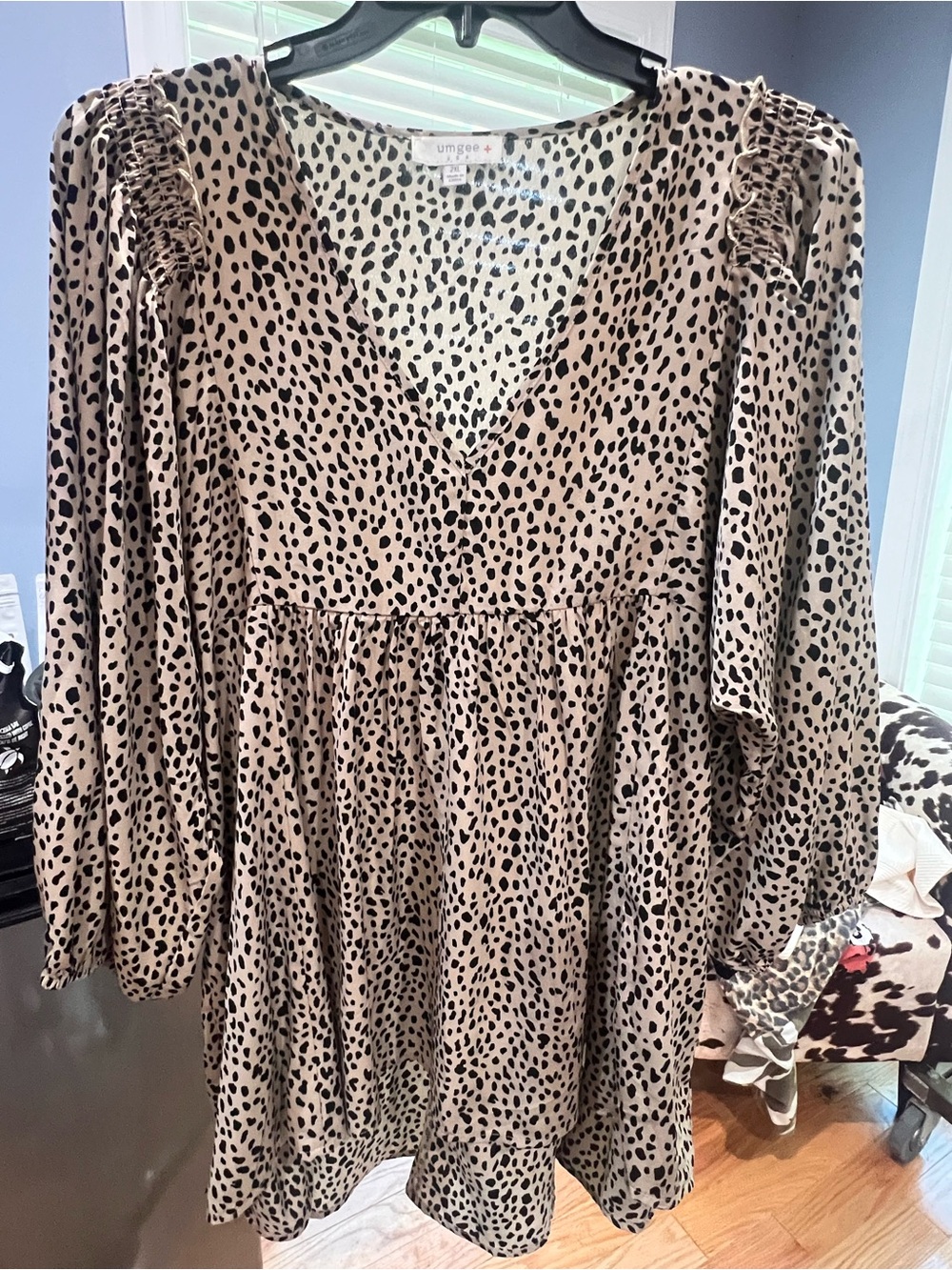 Umgee Cream and Black Spot Print Dress